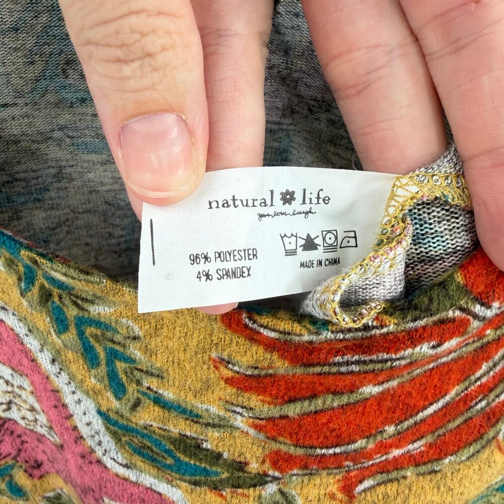 Natural Life Mustard Floral Cottagecore Comfort Boho Colorful Knit Midi Dress - Picture 7 of 7